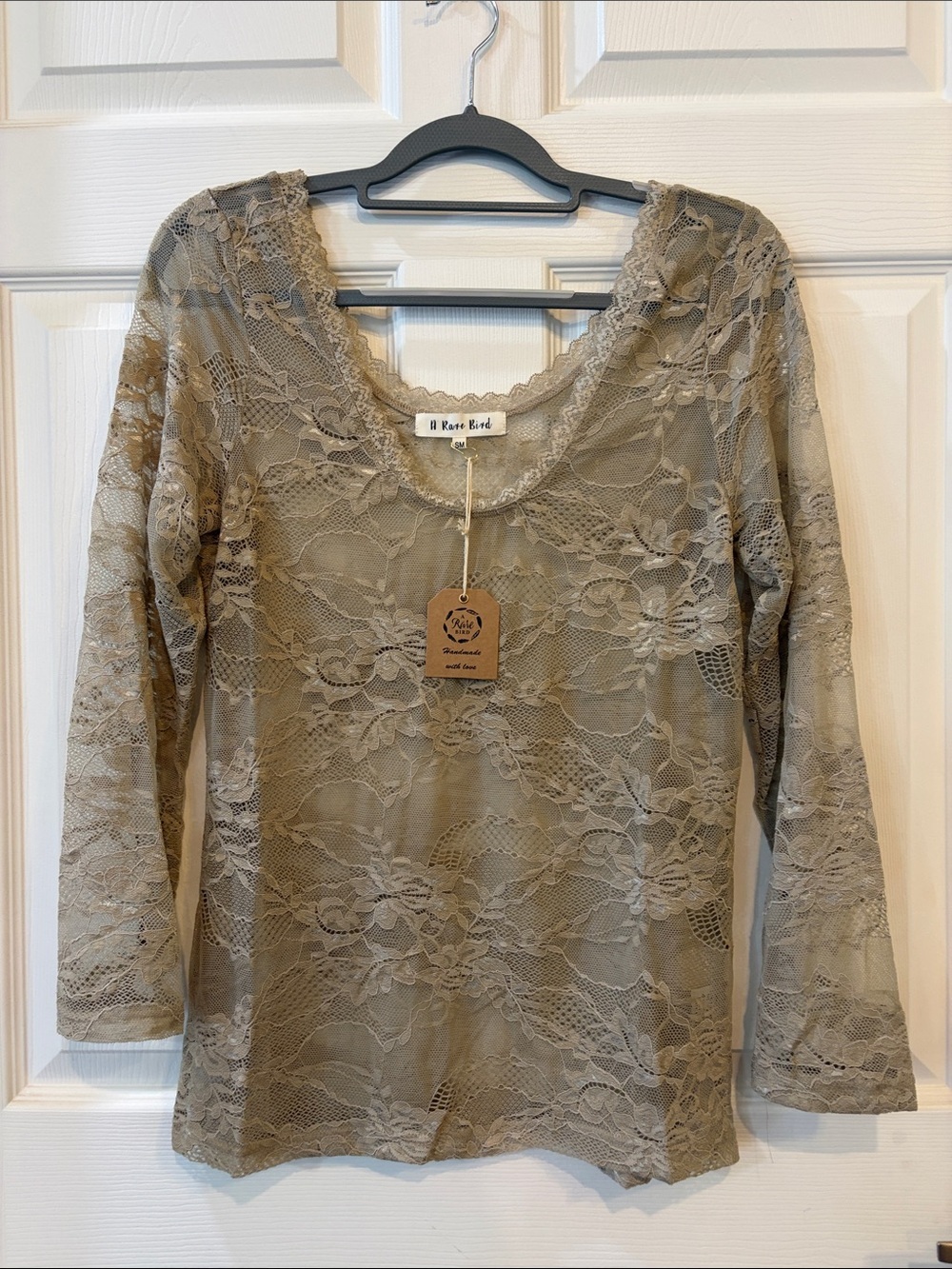 A Rare Bird Vintage Sheer Lace Sand Long-Sleeve Top NEW FALL WINTER
